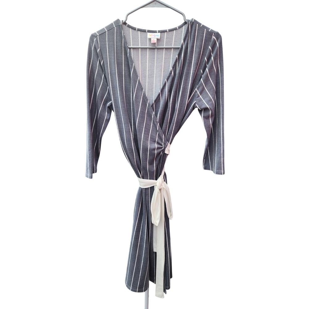 LuLaRoe Size Small Grey & White Vertical Stripe Wrap Dress